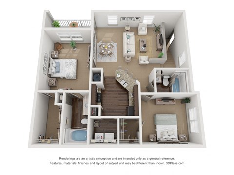 Floor plan for 2 beds, 2 baths, 1059 sqft